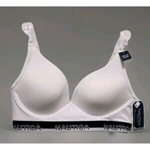 Nautica Intimates Bra Size 34C White Blue Lightly Lined Wireless Logo NWT